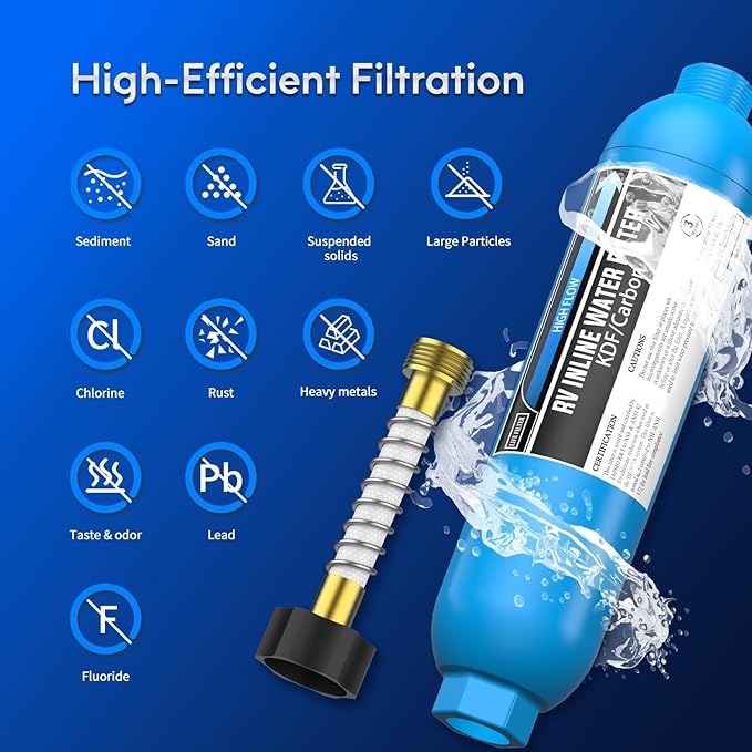 Lifefilter RV Inline Water Filter with Flexible Hose Protector NSF Certified Reduces Chlorine Bad Taste Odor for RVs and Marines Drinking Washing Filter Dedicated for RVs 2 Pack