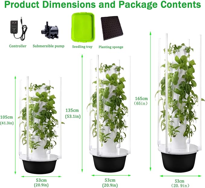 Hydroponic Growing Tower Vertical Planter Tower with 30L Tank Soilless Cultivation System for Herbs Fruits Vegetables Indoor Hydroponics Growing Kit for Home School Projects9Layer