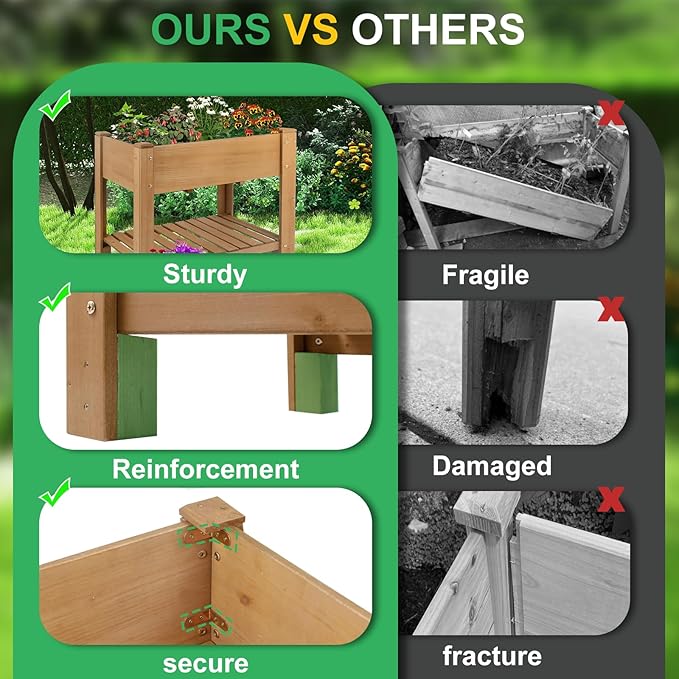Raised Garden Beds Outdoor With Legs Wood Elevated Garden Box With L-Connection TabsStorage Shelf  Leg ReinforcementSuitable For Vegetables Flowers And Herbs Easy To Assemble 33.5X18X 30IN