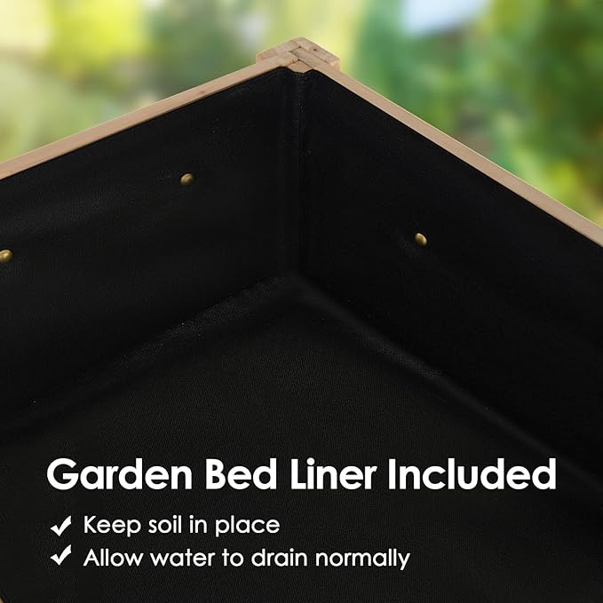 S AFSTAR 47x23x35in Raised Garden Bed Wooden Elevated Planter Box with Solid Legs Storage Shelf Planter Liner Outdoor Standing Planter Bed for Growing Vegetables Flowers Herbs Garden Yard Patio