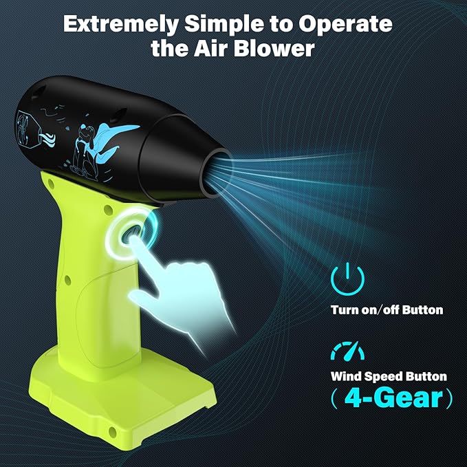 Jet Dry Mini Blower 130000 RPM High Speed Jet Fan 4 Speed Control Compatible with Ryobi 18V Battery Cordless Handheld Blower for Car Drying &amp Cleaning (Battery Not Included)
