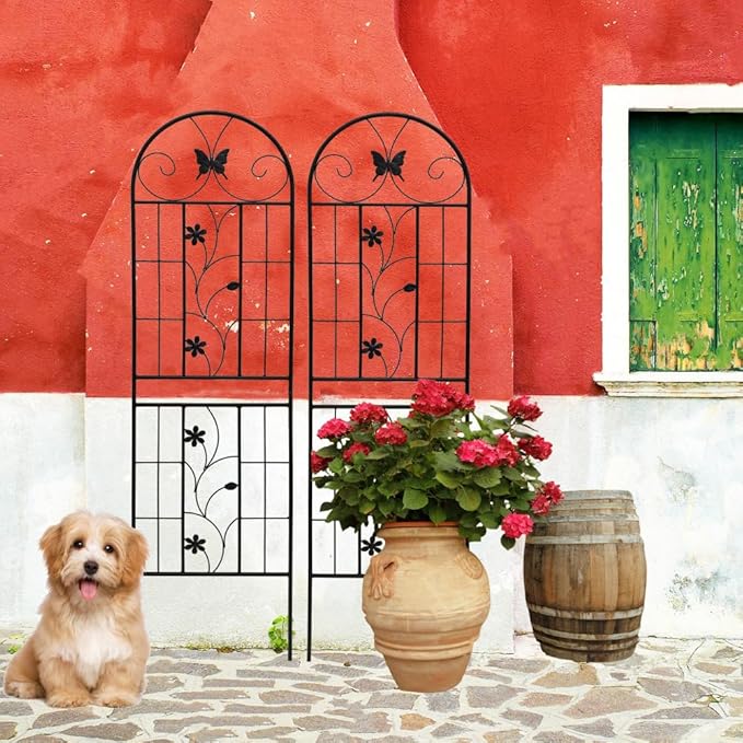 Sturdy Metal Garden Trellis for Climbing Plants – Rust-Resistant Outdoor Flower Support with Decorative Lattice Design (Black + Iron)