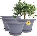 Quarut 12 Inch Large Planter Pot for Plants Indoor Outdoor 4 Pack Plastic Flower Pots with Drainage Hole &amp Tray Modern Decorative Garden Pot with Saucer Plant Container for House Grey