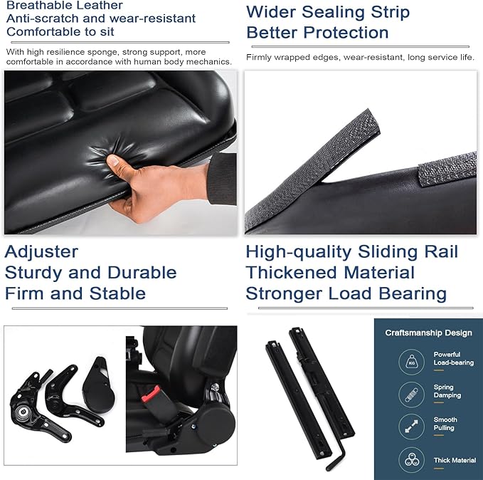 Foldable Universal Lawn Mower SeatWaterproof Artificial Leather Seat with 0-90°Armrest &amp Retractable SeatbeltBlack PVC Forklift Seat w/Adjustable Angle Backrest and Sli(Size:no HeadrestColor:Bl