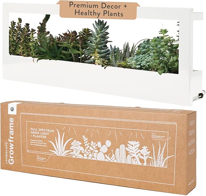 Modern Sprout Smart Landscape Growframe Wall Mounted Planter with LED Grow Light -White