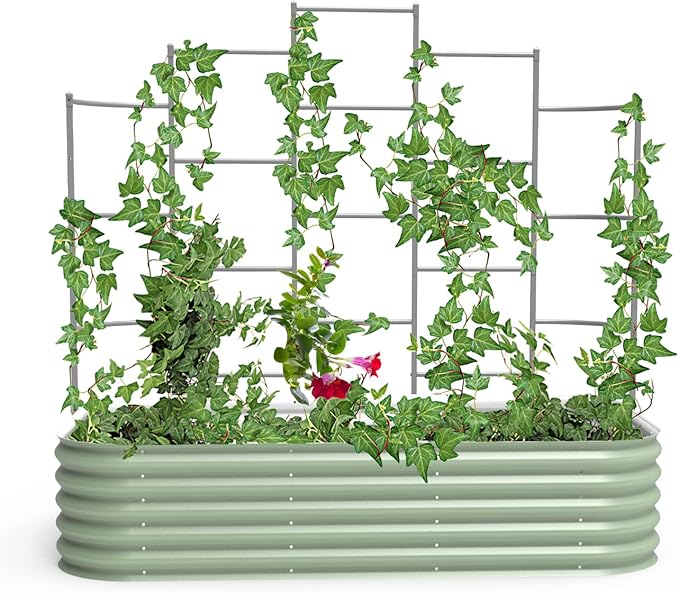 Vego Garden Modular Wall Trellis System Five Section 6.5' Long for 2.0' x 6.5' (6 in 1) or 3.5' x 6.5' (9 in 1) Garden Beds