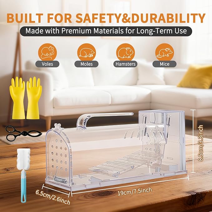 2025 Humane Mouse TrapSensitive Catch and Release Mouse Trap Indoor/Outdoor4Pack Reusable Mice Trap Non Killer for RatNo Touch ReleaseSmall Rodent Capture Cage Includes Cleaning BrushClipsGloves