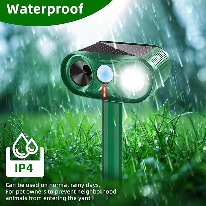 2026 Solar Animal Repellent Ultrasonic Outdoor Cat Repellent Solar Animal Repeller with Motion Sensor&ampLED Flashlight Deer Repellent Devices Repels All Animal Repellent OutdoorProtect Plants