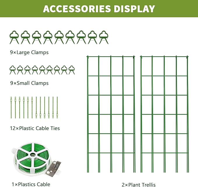 Cucumber Trellis 2 Pack Foldable A-Frame Garden Trellis for Raised Bed Garden Grow Support with Plant Support Clips Twist Ties Plastic Ties for CucumberTomato Climbing Plants and Flowers