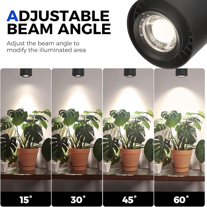 Barrina TR40a Track Grow Lights for Indoor Plants 15°-60° Adjustable Beam Angle 40W 4000K Full Spectrum LED Plant Light High PPFD Spotlight Grow Lamps with Timer for House Plants 1-Pack Black