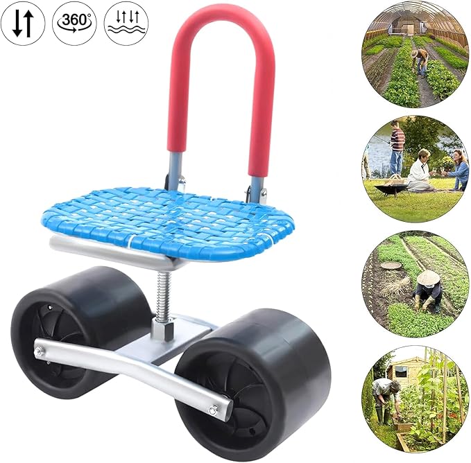 TsoLay Garden Cart Rolling Scooter 360°Rotating Gardening Seat On Wheels with Wider Larger Wheels Height-Adjustable and Foldable Backrest for Gardens Lawns Farms Garages Sheds
