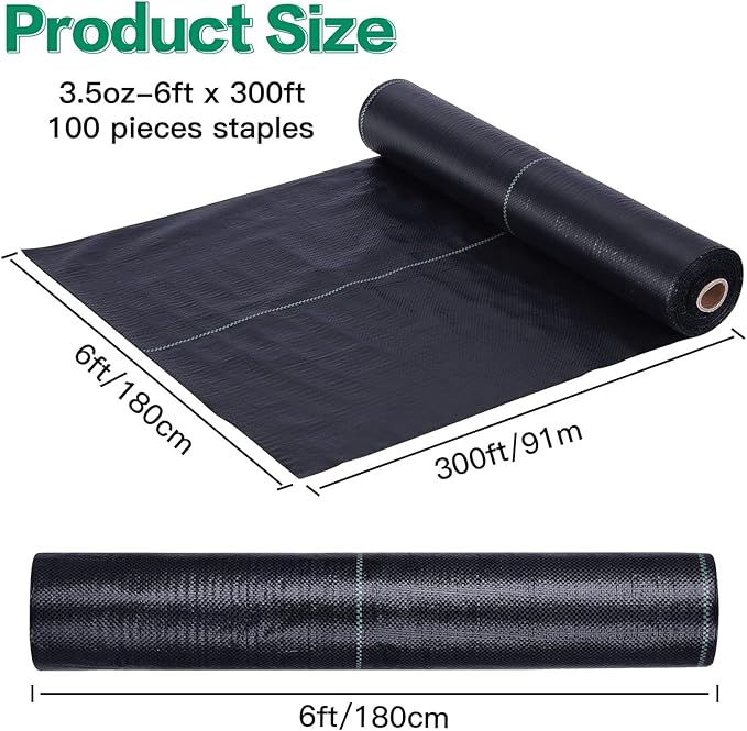 6FT x 300FT Weed Barrier Landscape Fabric Premium Heavy Duty Woven Garden Ground Cover Weed Block Control Mat Cloth for Gardening Planting Farming Landscaping Flower Bed Driveway