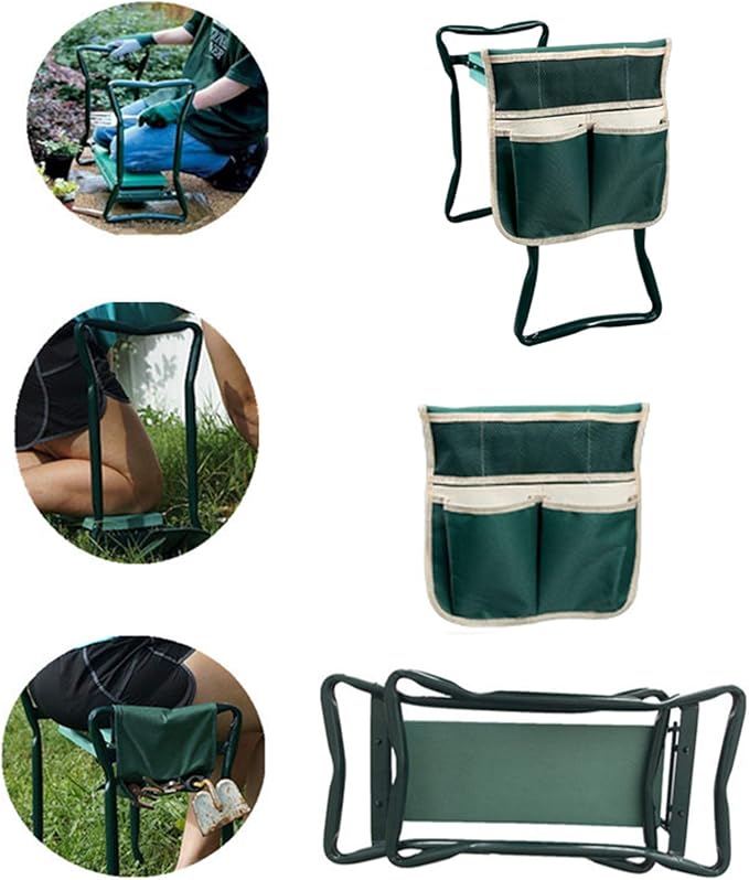 Garden Kneeler and Seat Foldable Gardening Stool Garden Bench Heavy Duty with Soft Kneeling Pad 2 Tool Pouches for Protecting Your Knees and Hands