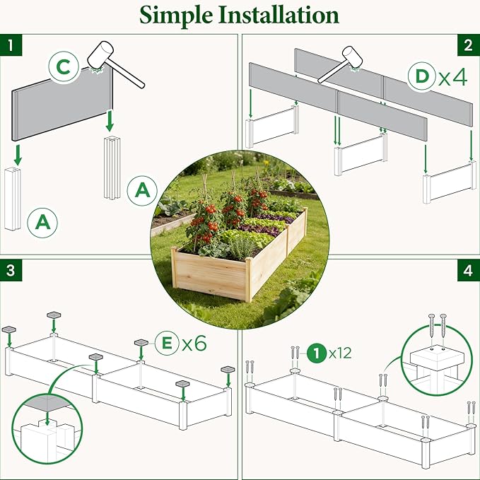 MIXC 8×2ft Wooden Horticulture Raised Garden Bed Divisible Elevated Planting Planter Box for Flowers/Vegetables/Herbs in Backyard/Patio Outdoor Natural Wood
