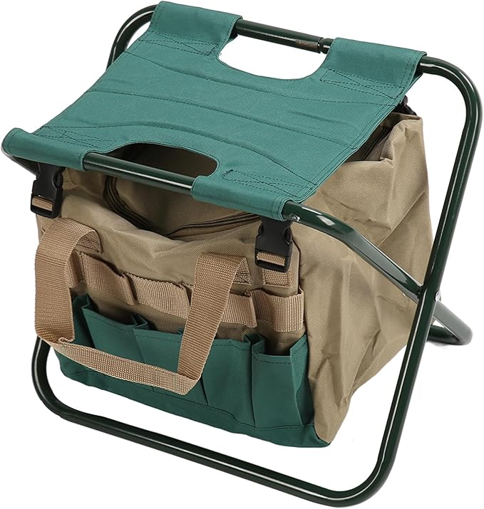 Heavy Duty Folding Backpack Stool Gardening Folding Stool with Detachable Storage Bag 600D Oxford Cloth Portable Garden Tool Stool for Gardeners and Patio Use (Green)