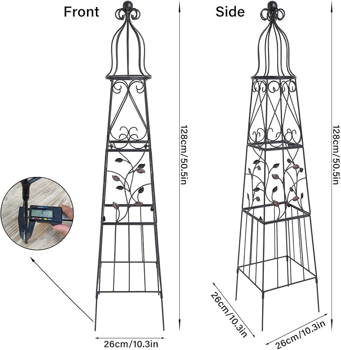 51-Inch Vintage Metal Garden Obelisk Trellis - Sturdy Climbing Plant Support for Roses Bougainvillea Vines &amp Potted Plants - Elegant Design for Gardens &amp Patios