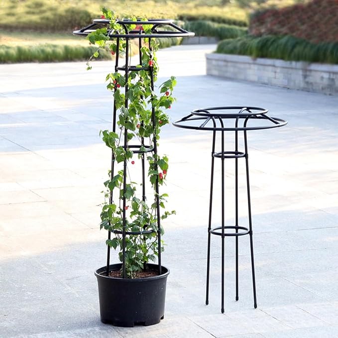 Black Metal Umbrella Garden Trellis 41.3″ 53.1″ 65.0″ Climbing Plant Support Trellise for Indoor Outdoor Flowers Vegetable Fruits Vines(105cm/41.3″)