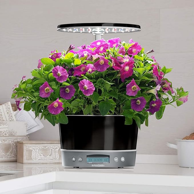 AeroGarden Harvest Elite 360 Indoor Garden Hydroponic System with LED Grow Light and Herb Kit Holds up to 6 Pods Platinum