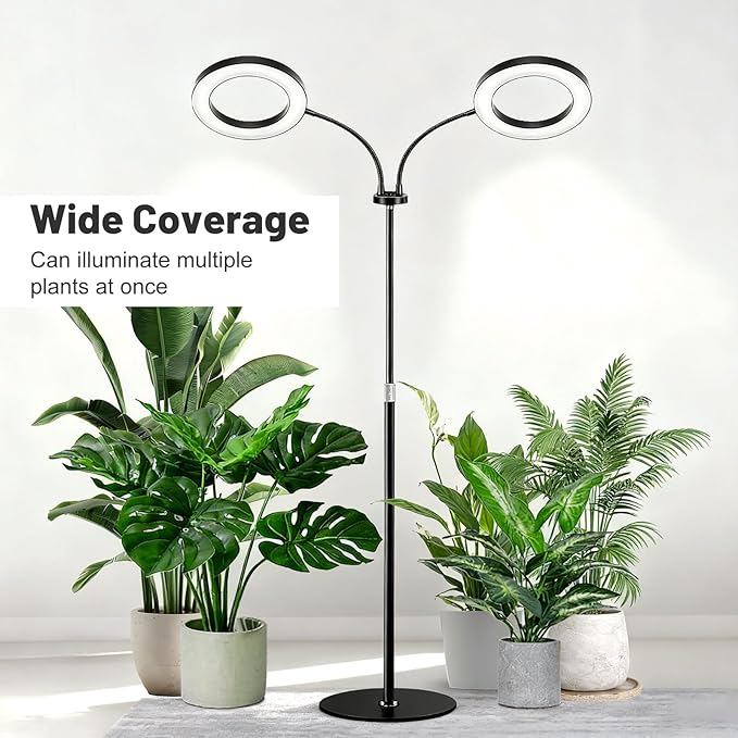 48W LED Grow Light for Indoor Plants Dual-Head Plant Light with Full Spectrum Adjustable Height 23-67 Timer &amp Dimming UV Light for Plants Indoor Grow Lamp for Tall Houseplants