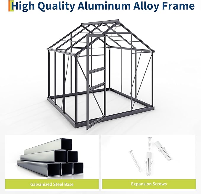 6×6FT Polycarbonate Greenhouse for Outdoors Large Walk in Green House Kit and Winter Garden Planting Enhanced Aluminum Green Houses for Outside to Protect Vegetables or Plants