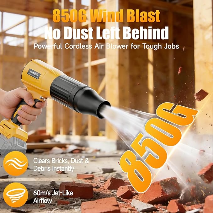 Cordless Leaf Blower Compatible with DeWalt 20V Battery (Tool Only) 800000 RPM Brushless Turbo Jet Blower up to 60m/s Airflow Lightweight 1.5 lbs Handheld Dust Blower for Patio Lawn &amp Garage