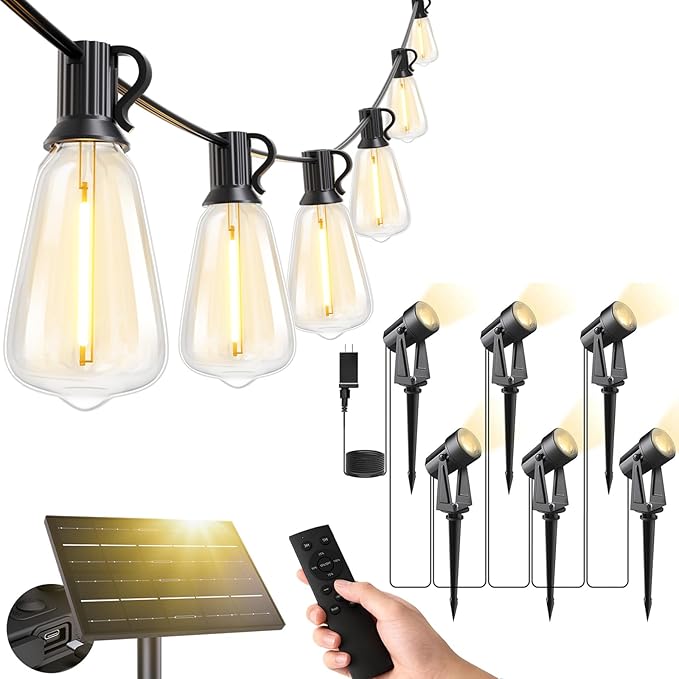Svater 6 Pack Landscape Lighting + 75FT ST38 Solar String Lights Outdoor with Remote