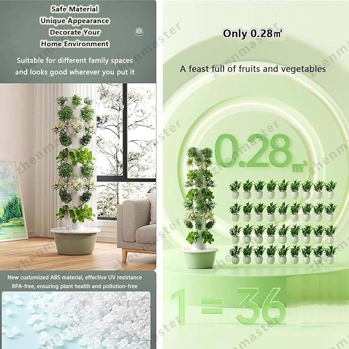 Indoor Vertical Hydroponic Garden Tower with Water Pump &amp LED Light Self-Watering Vegetable Growing System 5/7/9 Tier Smart Planter for Home Balcony Rooftop Use