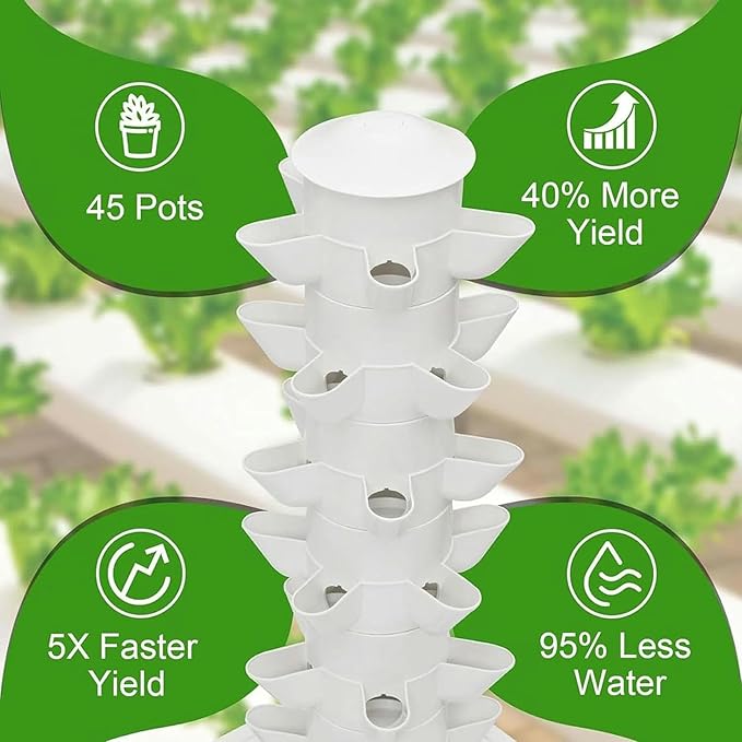 AMNOOL Garden hydroponic Planting System Vertical Tower Vegetable Plant Tower Gift for Gardening Lovers 15 Layers 45 Holes