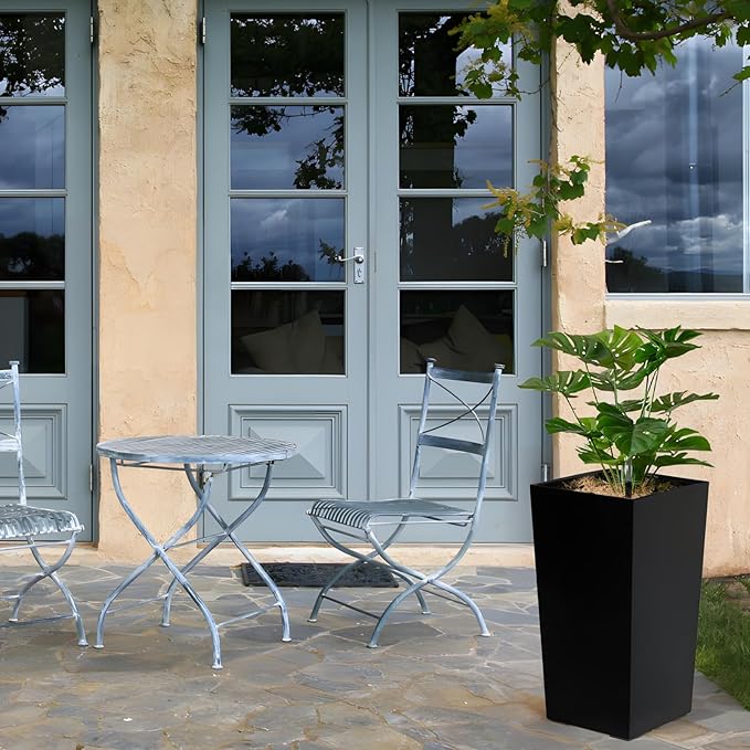 Set of 2 Large Tall Planter for Indoor or Outdoor 22 Flower Pots Tapered Tall Planters with Tray for Porch Patio Backyard Large Planters for Plants with Visual Water Level Dual Buckle Tray Black