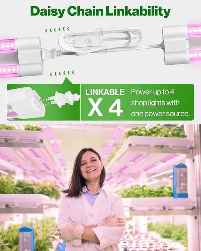 Sunco 3ft Grow Light LED 30W Full Spectrum for Seed Starting Seedling Indoor Plants Plug in Suspended Fixture Link Up to 5 Inline Switch UL/ETL 4 Pack.