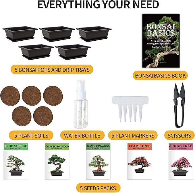 Bonsai Tree Kit with Complete Plant Growing Tools Grow in Pot Indoor Bonsai Tree Starter Kit Home Gardening DIY Gift for Adult