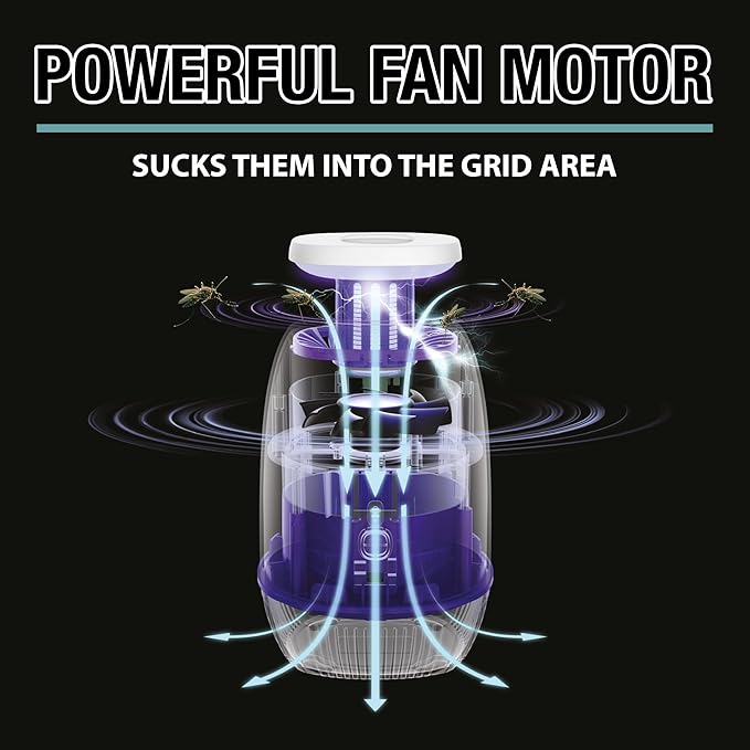 Trap &amp Zap Insect Catcher with Vacuum Suction - High-Efficiency UV Light Attractor and Quiet Fan