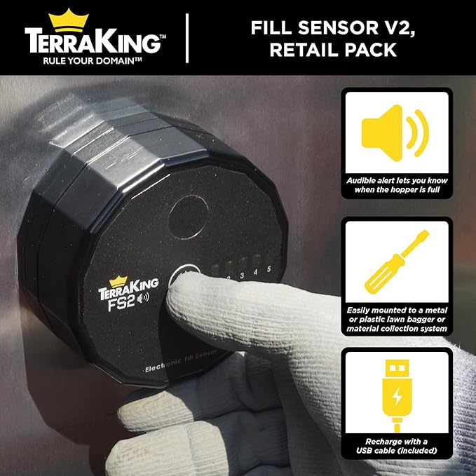 TK95073 FS2 Material Collection Fill Sensor Designed for Most Baggers or Leaf/Material Collection Systems Rechargeable Battery USB Cable Included