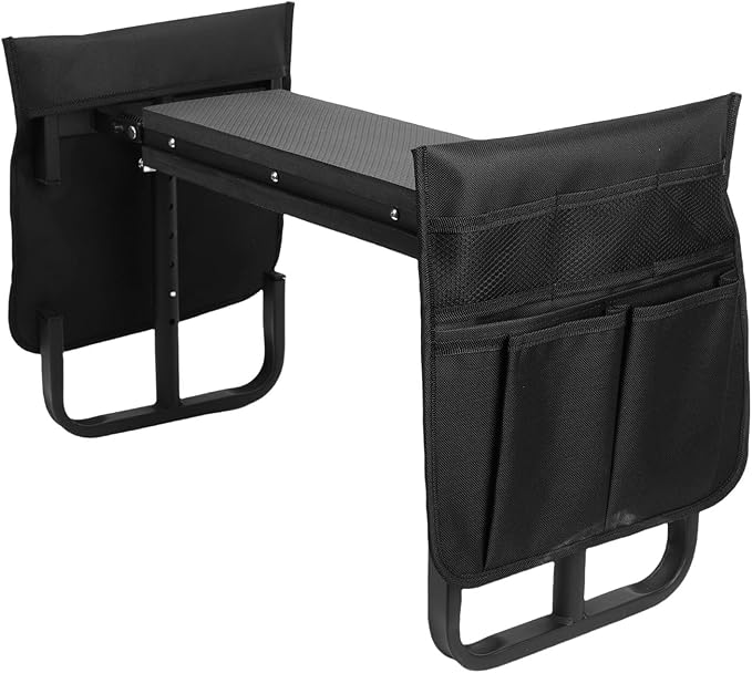 Garden Kneeler and Seat Height Adjustable Foldable Gardening Stool Bench with 2 Tool Pouches for Kneeling Sitting Gardening Gifts for Women Mom Men Seniors Kneeling Pad (Black)