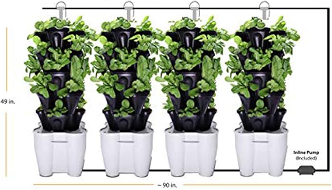 Mr. Stacky Smart Farm - Automatic Self Watering Garden - Grow Fresh Healthy Food Virtually Anywhere Year Round - Soil or Hydroponic Vertical Tower Gardening System (Solar Kit Black)