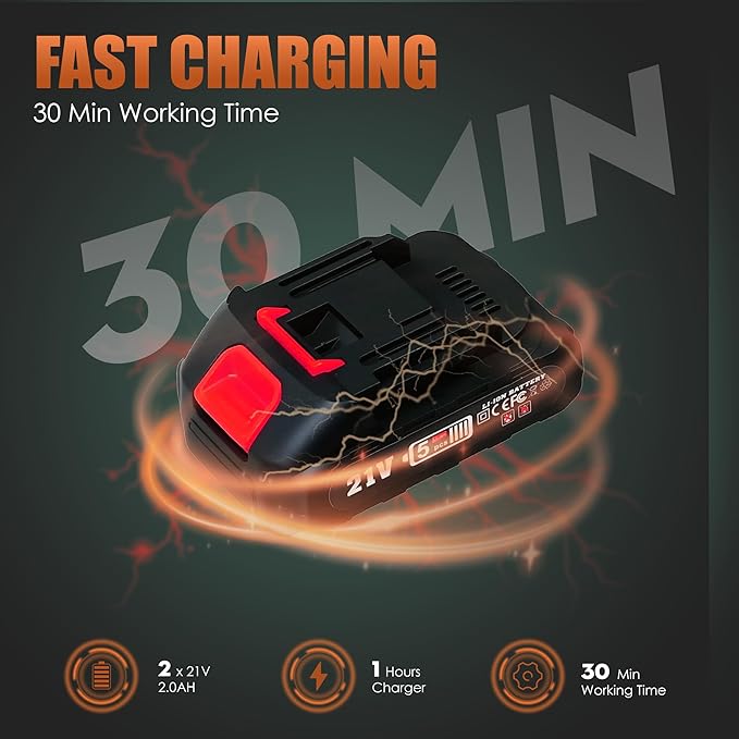 Cordless Leaf Blower 21V Electric - Lightweight Handheld Speed Control via Pressure Switch 2 x 2.0Ah Batteries &amp 1-Hour Fast Charger for Lawn Care Leaf Blowing Small Gravel - Garden Cleaning