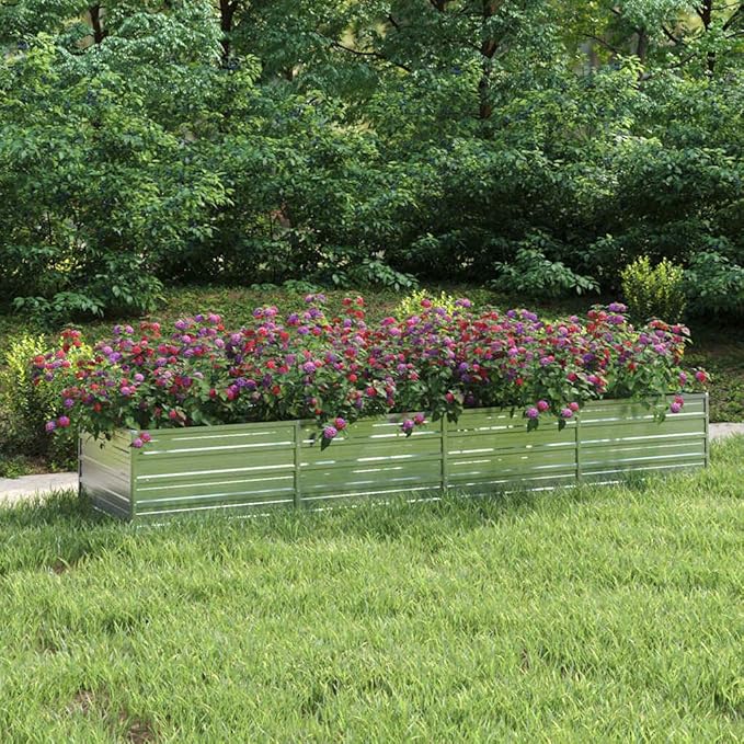 Large Galvanized Steel Raised Garden Bed Silver Rectangular Outdoor Planter Box for Vegetables Herbs Flowers 126x31.5x17.7 Inch