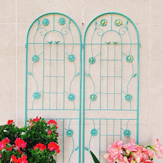 Sturdy Metal Garden Trellis for Climbing Plants – Rust-Resistant Outdoor Plant Support with Decorative Lattice Design (4 Pack-Green)