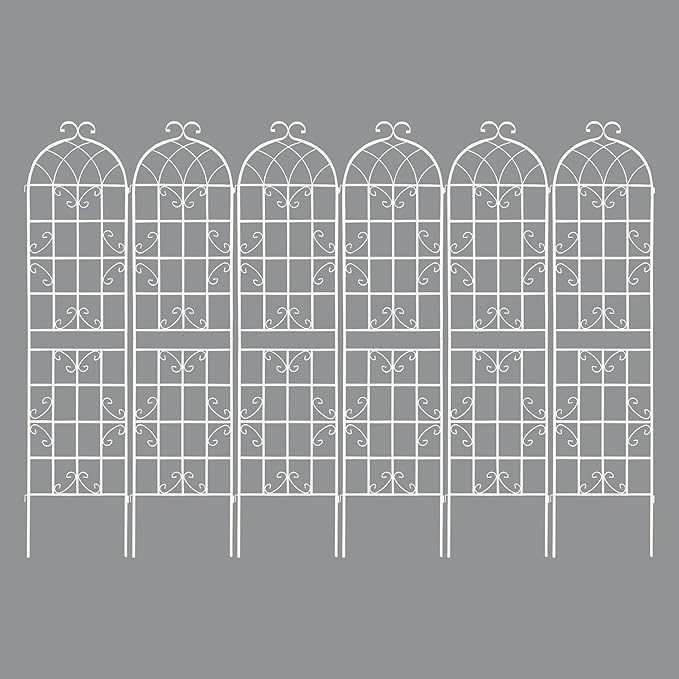 4 Pack Metal Garden Trellis 86.7 White Fence Rustproof Garden Trellis for Climbing Plants Support Roses Flower Outdoor Lawn Cream White