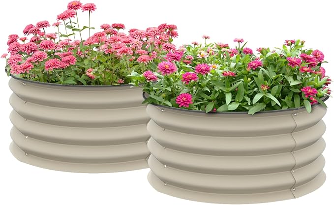 Galvanized Raised Garden Beds Set of 2 - Cream White