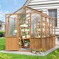 6x8 FT Wooden Greenhouse with Cedar Frame Walk-in Heavy Duty Green House for Outdoors with 6MM Thick Polycarbonate Panel and Adjustable Roof Vents Garden Backyard Patio Lawn Wood Colour
