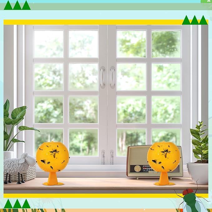 Qualirey 10 Set Fruit Fly Sticky Trap Balls Fungus Gnat Killer Bug Catcher Gnat Trap Insect Traps Indoor Outdoor Plant Fly Sticky Traps Ball for Fungus Plants (Orange)