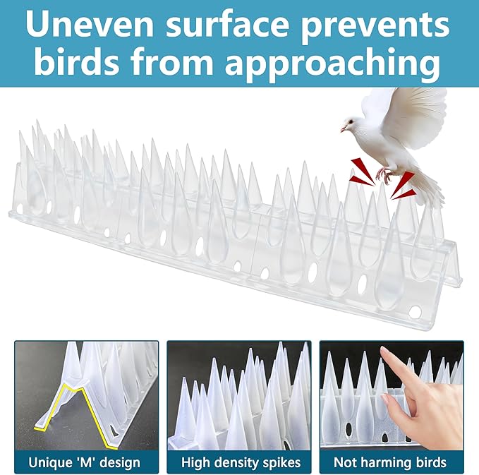 Bird Spikes Clear 22 Pack New Roof Overhang Spikes Pigeon Spikes for Fence Outdoor Garden Keep Raccoon Seagull Away Cat Fence Anti Climb 23.6Feet