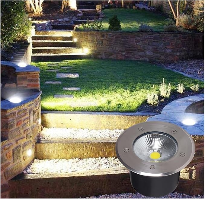 COB Underground Light Outdoor Ground Light IP66 Waterproof AC85-110V Embedded LED Buried Lights for Garden Yard Tree Pathway Steps Spotlights (Warm White 25W)
