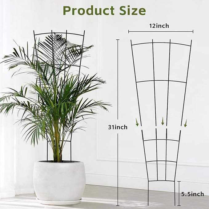 Trellis for Climbing Plants Indoor 4 Pack 31'' Metal Plant Trellis Indoor for Potted Plants Sturdy Plant Support Outdoor for Ivy Pothos Monstera Hoya Flower Vine Fan Shape