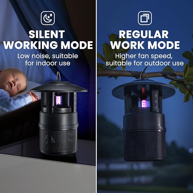 Mosquito Trap Outdoor Flying Insect Bug Trap with Lighting Sleep and Timer Functions Gnat Flies Moths Wasps Beetles Catcher Indoor Bug Mosquito Zapper Alternative Black