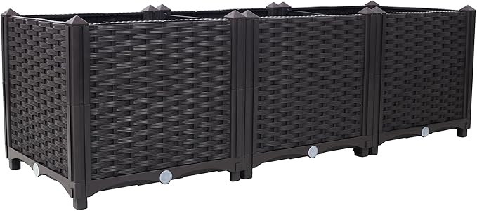 Deep Raised Garden Bed Plastic Planter Boxes for Vegetables Flowers Herbs and SucculentsSelf-Watering Planter Box Raised Bed to Grow Flowers Herbs &amp Vegetables 47.2 L X 15.7 D X 14.7 H