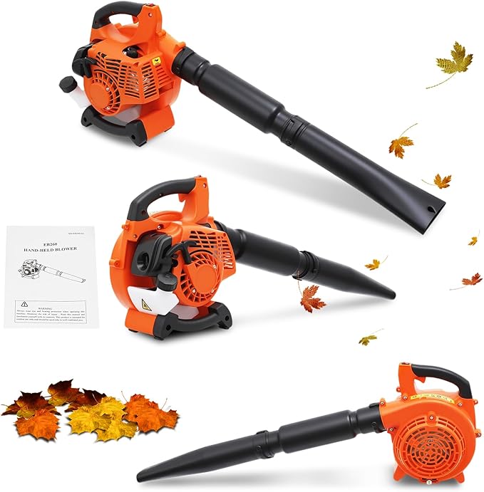 2-Stroke Handheld Leaf Blower 25.4CC Hand-Pull Gas-Powered Engine Domestic Snow Blower Grass Sweeper Lawn Care Tool Single-Cylinder Air Cooling for Snow Blowing Yard Cleaning