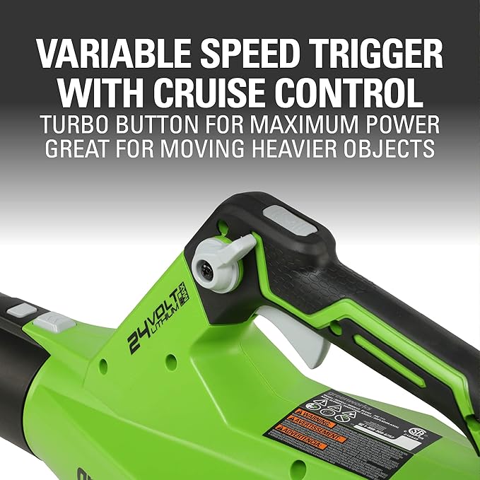 Greenworks 24V (110 MPH / 450 CFM / 200+ Compatible Tools) Cordless Brushless Axial Leaf Blower 4.0Ah Battery and Charger Included