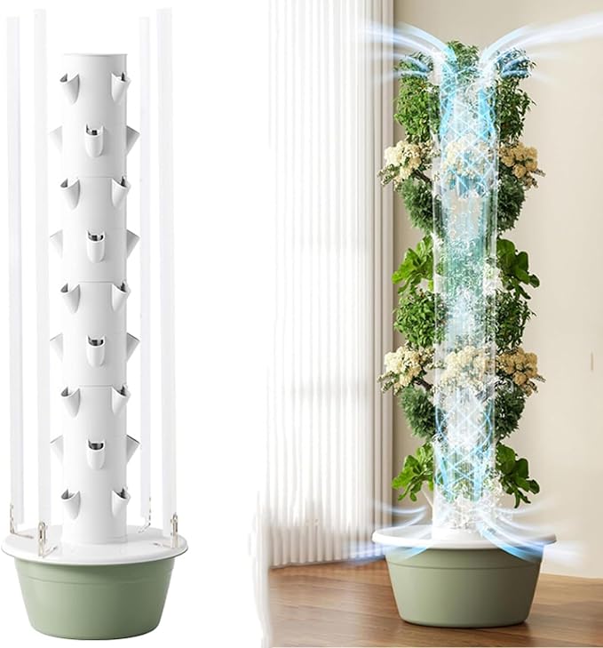 Vertical Hydroponic Grow Tower - Aeroponic System for Home Gardening with 5 Layers and Integrated Light for Growing Fruits and Vegetables